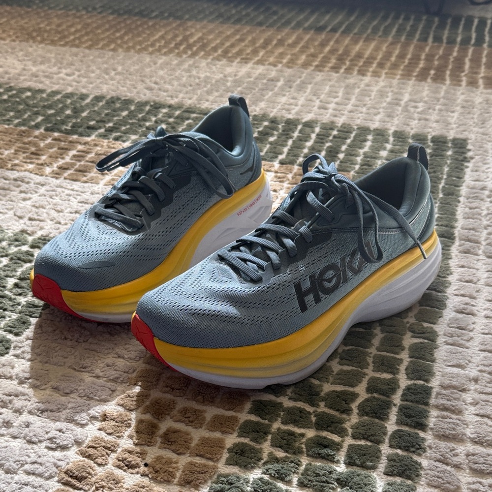 Hoka Bondi 8 EUC Blue and Yellow Athletic Shoes